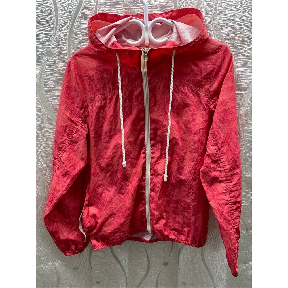 Billabong Windbreaker Jacket Womens/Teen M Pink Good Geometric Full Zip Hooded